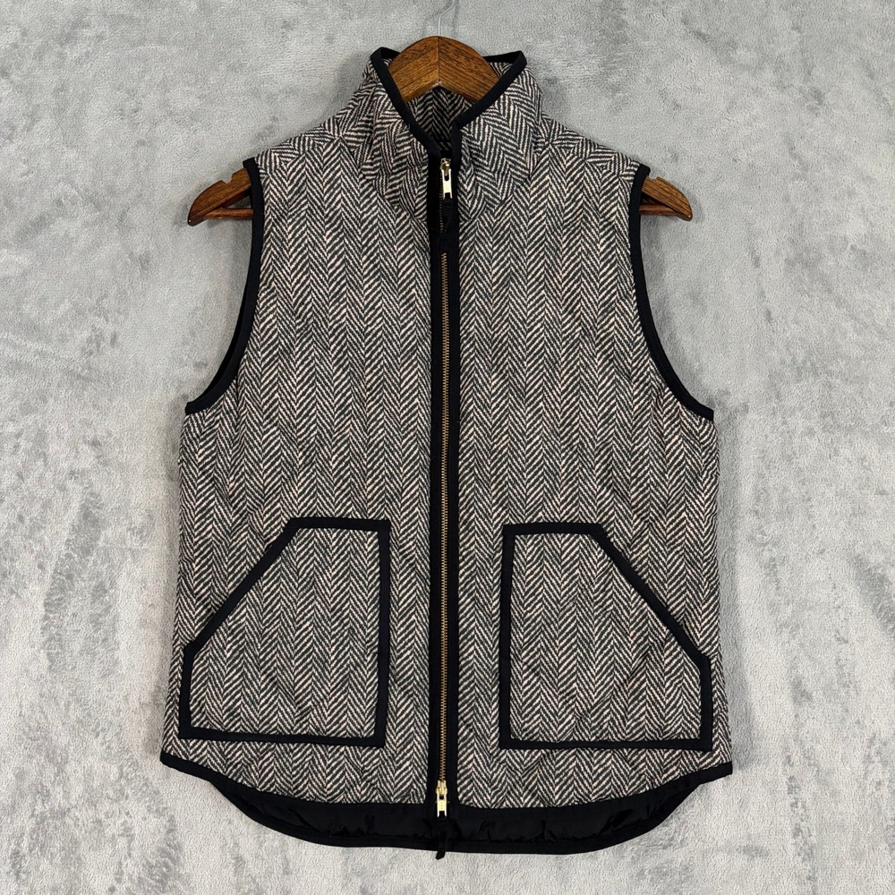 J.Crew Vest Sz S Black White Excursion Herringbone Quilted Down Puffer Outerwear